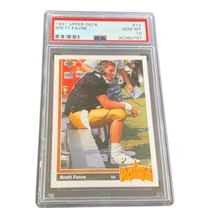 Brett Favre Rookie Card RC Graded PSA 10 Gem Mint Packers Falkentrikot hall Fame Hof Nichtauto 1991 Oberes Deck #13