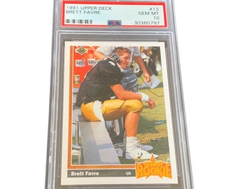Brett Favre Rookie Card RC Graded PSA 10 Gem Mint Packers Falcons koszulka Hall Fame Hof nie auto 1991 Upper Deck #13