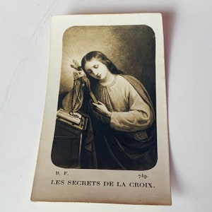 HOLY PRAYER CARD antique vintage paper ephemera collectible church gift decor Christian Catholic France Jesus Christ 1915 Secrets de Croix