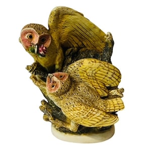 Owl figurine vtg sculpture Harmony Kingdom Tender is Night great horned nest vtg
