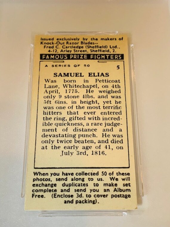 1938 set of 9 boxing trade cards, ‘Knock-Out Razor blades’ (UK) 1938 set of 9 boxing trade cards, ‘Knock-Out Razor blades’ (UK)