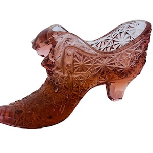Fenton Art Glass Shoe Figurine Secret Slipper pink cat kitten opalescent heel