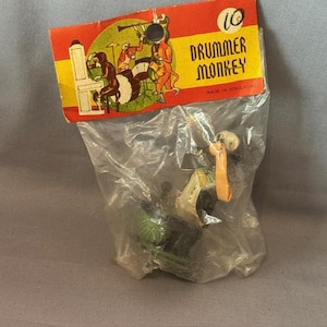 Vintage Magic Trick Toy Antique SEALED Hong Kong Drummer Monkey Circus Squeeze