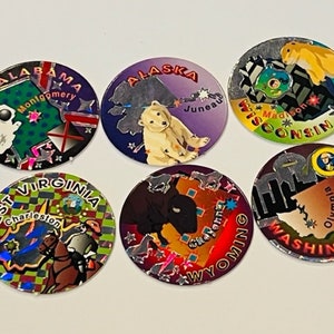 US States Pogs lot Slammer Milk Cap game vtg Alabama Washington Alaska Virginia