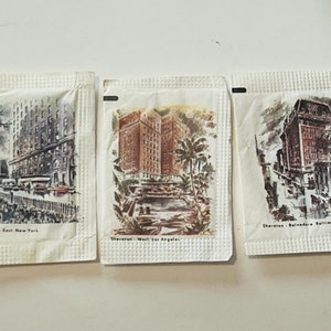 Domino sugar packet 1960s advertising restaurant lot Sheraton Los Angeles hotel motel New York California Baltimore
