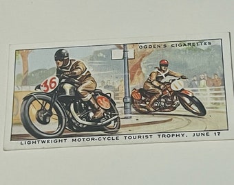 Motorcycle Tobacco Trading Card Ogdens 1931 Harley Motor Races Tourist Trophy US