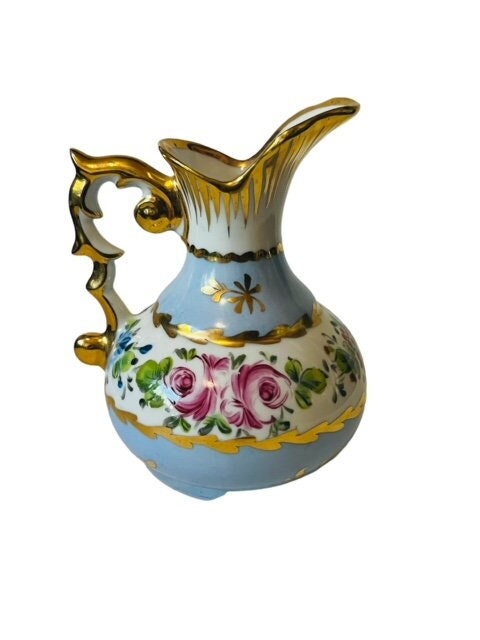 Limoges France Creamer SIGNED artist antique vtg pitcher floral gold French rose