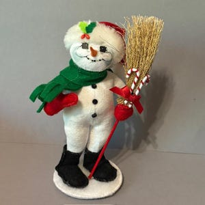 Vintage Annalee Doll Frosty Snowman Broom Creepy Toy Figure Gift Christmas Candycane Anthropomorphic