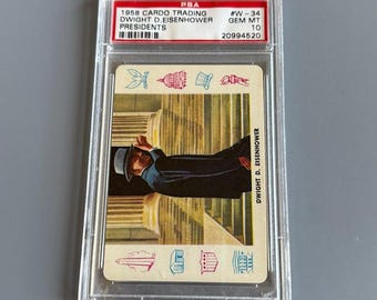 Tarjeta coleccionable Cardo vintage de 1958, Presidentes PSA 10 GEM Mint Dwight Eisenhower W34