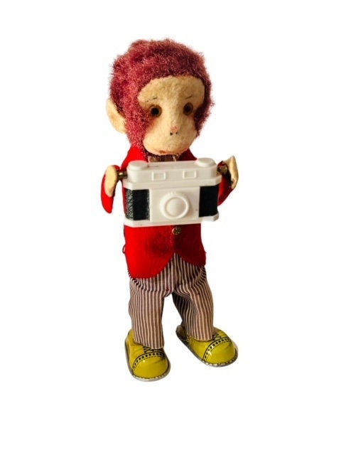 Antique Plush Wind up Japan Monkey Camera WORKING Moving Arms