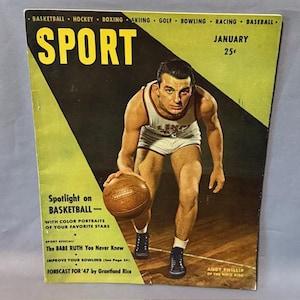 Vintage 1947 Basketball Sport Magazine Print Ads Andy Phillip Babe Ruth January