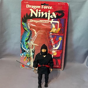 Vintage Dragon Master Force Ninja Lanard 1986 Figura COMPLETA Carta MOTU Remco