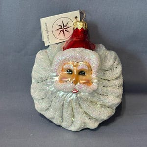 Vintage Christopher Radko Christmas Ornament Glass Santa Claus Face Head RARE