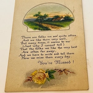 Antigo cartão postal efêmera papel colecionável cartão postal lembrança dividida volta vintage victor colorado co fazenda eu sinto sua falta 1918 flor