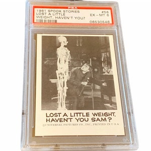 Horror Universal Monsters Trading Card Vintage 1963 Leaf Spook Stories Graded PSA 6 VTG #56 Gebochelde Igor Sam skeletgewicht