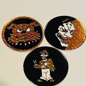 Retro Pogs lot Slammer Milk Cap game vtg skull punk grunge skater punk copper C4