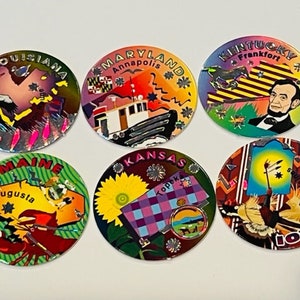US States Pogs lot Slammer Milk Cap game vtg Maine Iowa Kansas Kentucky Maryland