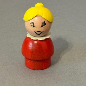 Vintage Fisher Price Little People Antique 1960s Figure Toy Kids Wood Blonde Red