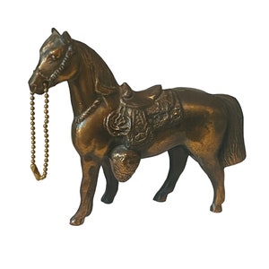 Horse Sculpture Figurine Statue vtg antique Foal Copper Metal Keychain Chain Key