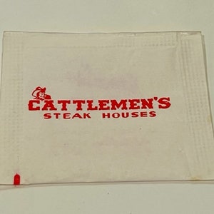 Domino bustina di zucchero segno carta ephemera pubblicità vtg memorabilia 1960s hotel motel diner ristorante Cattlemen's Steak House sciogliere la magia