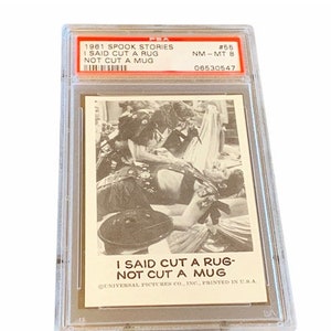 Horror Universal Monsters Trading Card Vintage 1963 Leaf Spook Stories Clasificado PSA 8 vtg #55 Wolfman Werewolf Gypsy taza de alfombra cortada