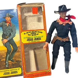 Jesse James Empire vtg Figure Toy 1975 Legends Cowboy Western Excel Box  9.5&quot; BMC4