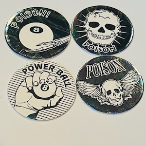 Retro Pogs lot Slammer Milk Cap game vtg skull punk grunge skater punk silver S1