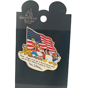 Disney World Vtg Pinback Anstecknadel Souvenir Mickey Minnie Amerikanische Flagge Pluto