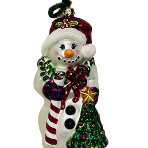 Christopher Radko Christmas Ornament Glass Poland Frosty Snowman candy cane tree B4