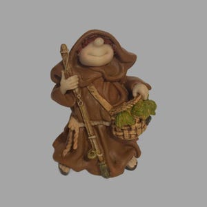 Vintage Friar Folk Monk Figurine Maureen 1998 Religious Gift Bible Basket Staff