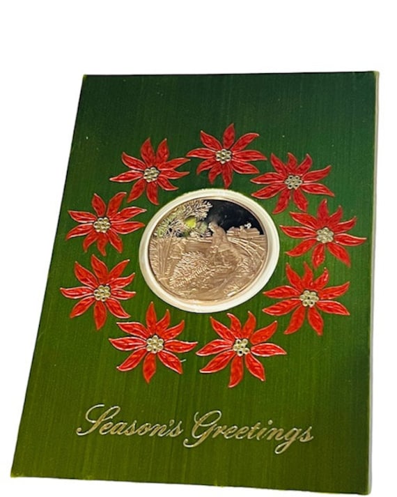 Franklin Mint Christmas Gold Coin Card Vtg 1973 RARE Jane Etsy