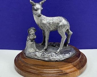 BAMBI AND THUMPER pewter figurine statue sculpture vintage walt disney mcm vtg deer bunny rabbit doe collectible disneyana silver decor