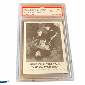 Horror Universal Monsters Trading Card Vintage 1961 Leaf Spook Stories Graded PSA 8 vtg #21 Ricinusolie Igor gebochelde dokter Dr