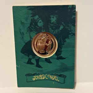 Franklin Mint Gold Coin Christmas Card Holiday Vtg 1970s Joyeux Noel New Year