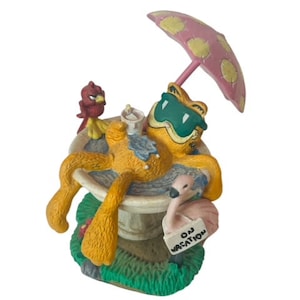 Garfield Danbury Mint Figurine Sculpture Jim Davis Vtg Gift Vacation Umbrella