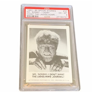 Horror Universal Monsters Trading Card Vintage 1963 Leaf Spook Stories classificato PSA 6 Wolfman Werewolf Lon Chaney Sonny home journal