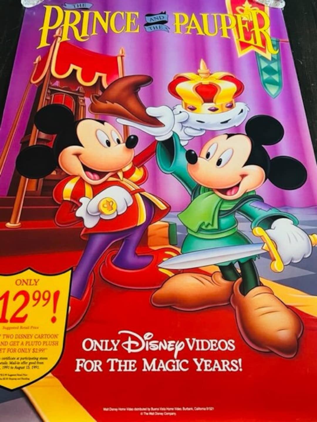 Movie Theater Cinema Poster Lobby Card Vtg Prince Pauper Disney Mickey  Mouse Vhs
