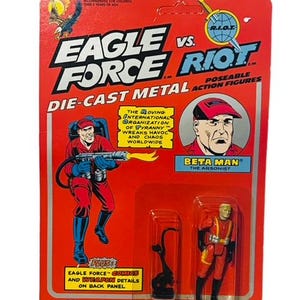 Eagle Force Mego diecast figure toy UNPUNCHED vtg MOC Beta Man Arsonist BMC4