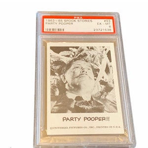 Horror Universal Monsters Trading Card Vintage 1963 Leaf Spook Stories Graded PSA 6 vtg #93 Party Pooper vermoord dode weerwolf wolfman