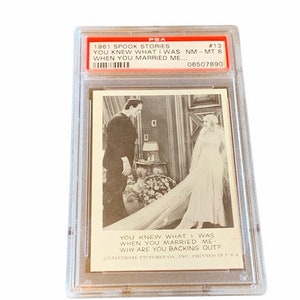 Horror Universal Monsters Trading Card Vintage 1961 Leaf Spook Stories Graded PSA 8 vtg #13 Frankenstein getrouwde bruid