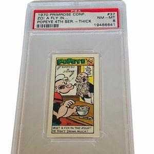 Popeye Sailor Man Trading Card Primrose Sweets Candy England 1970 vintage Olive Oyl Swee Pea Wimpy Brutus Oscar #37 graded PSA 8 Geezil fly