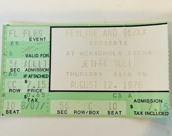 Jethro Tull Rock Concert Ticket Stub pop memorabilia music heavy metal country ephemera collectible vtg 1976 Mcnichols Arena Denver Colorado
