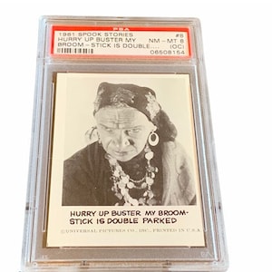 Cartes à collectionner Universal Monsters horreur, 1963, feuille Spook Stories, gradué PSA 8 vtg #8 Wolfman Lon Chaney, loup-garou tsigane