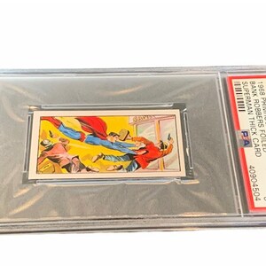 Superman Primrose Trading Card 1968 Vintage DC Comics Liga da Justiça Clark Kent Inglaterra Brainiac PSA 8 classificado # 12 Ladrões de banco frustrados