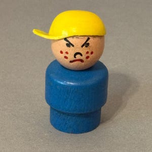 Vintage Fisher Price Little People Antique 1960s Figure Toy Kids Wood Side Hat 2 Bully
