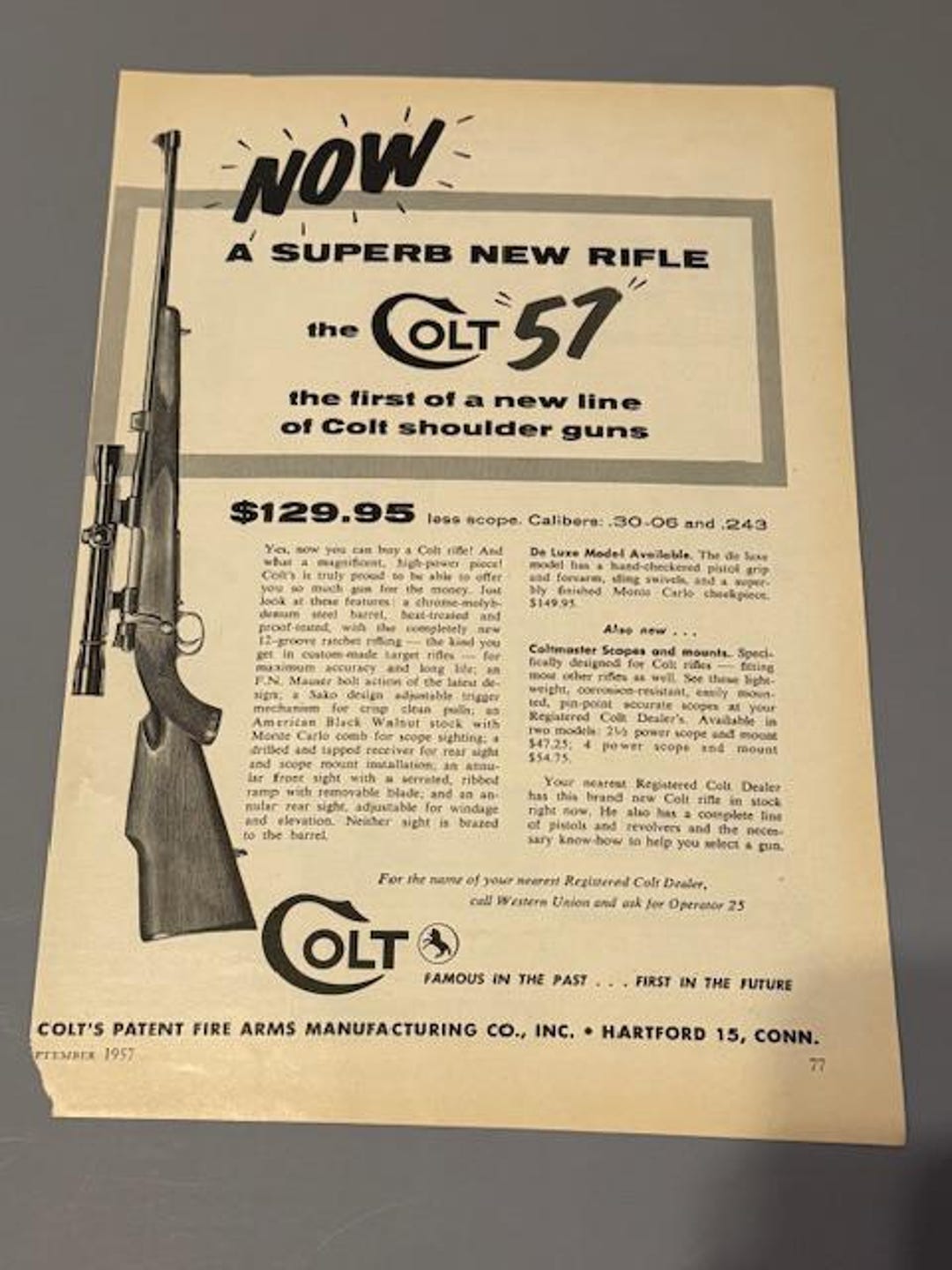 Vintage Print Ad 1957 Rifleman Magazine Ephemera for Framing Colt 57 ...