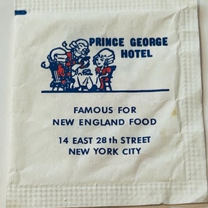 Domino sugar packet 1960s advertising restaurant Prince George Hotel New England York
