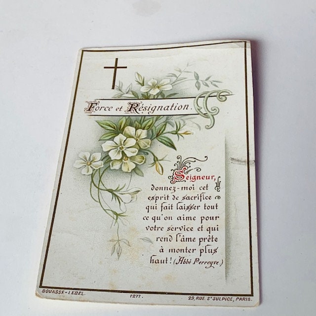 HOLY PRAYER CARD antique vintage paper ephemera collectible church gift decor Christian Catholic Jesus Christ 1942 St Sulpice lebel bouasse