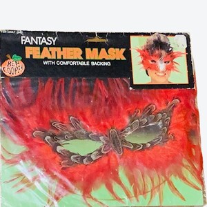 Halloween Costume Mask Vtg decoration RARE Ben Cooper collectible fantasy feather ballroom peacock Red Rare BC3