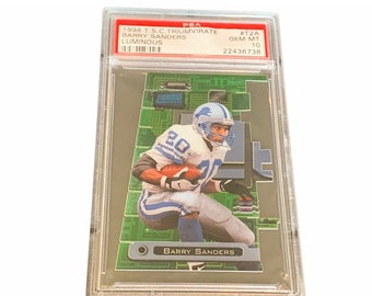 Barry Sanders PSA 10 vintage sp insert graded card Lions hall fame hof 1998 Stadium Club Triumvirate Luminous die cut RARE non auto emerald